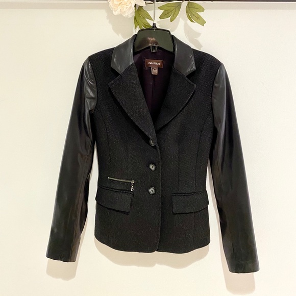 Danier Wool Blazer with Leather Sleeves